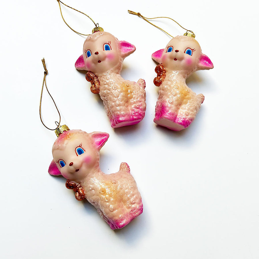 Pink Lamb Glass Ornament