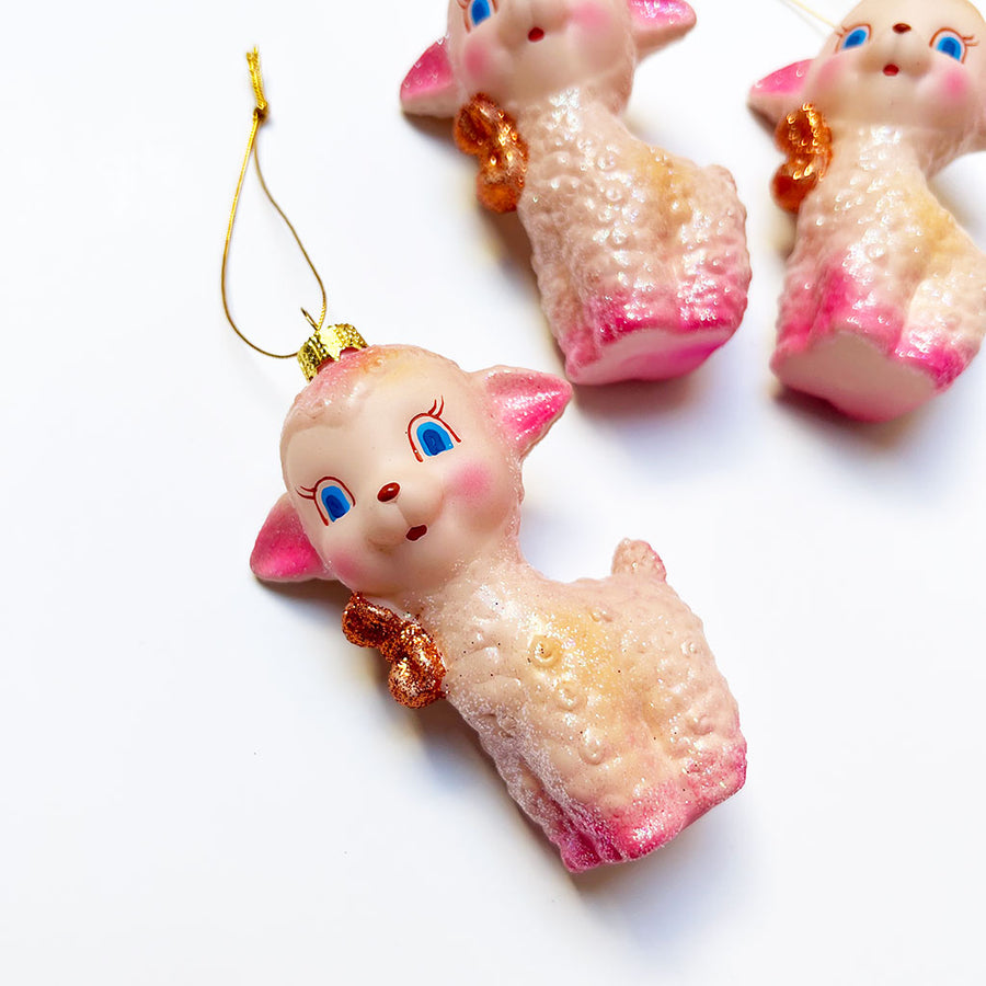 Pink Lamb Glass Ornament