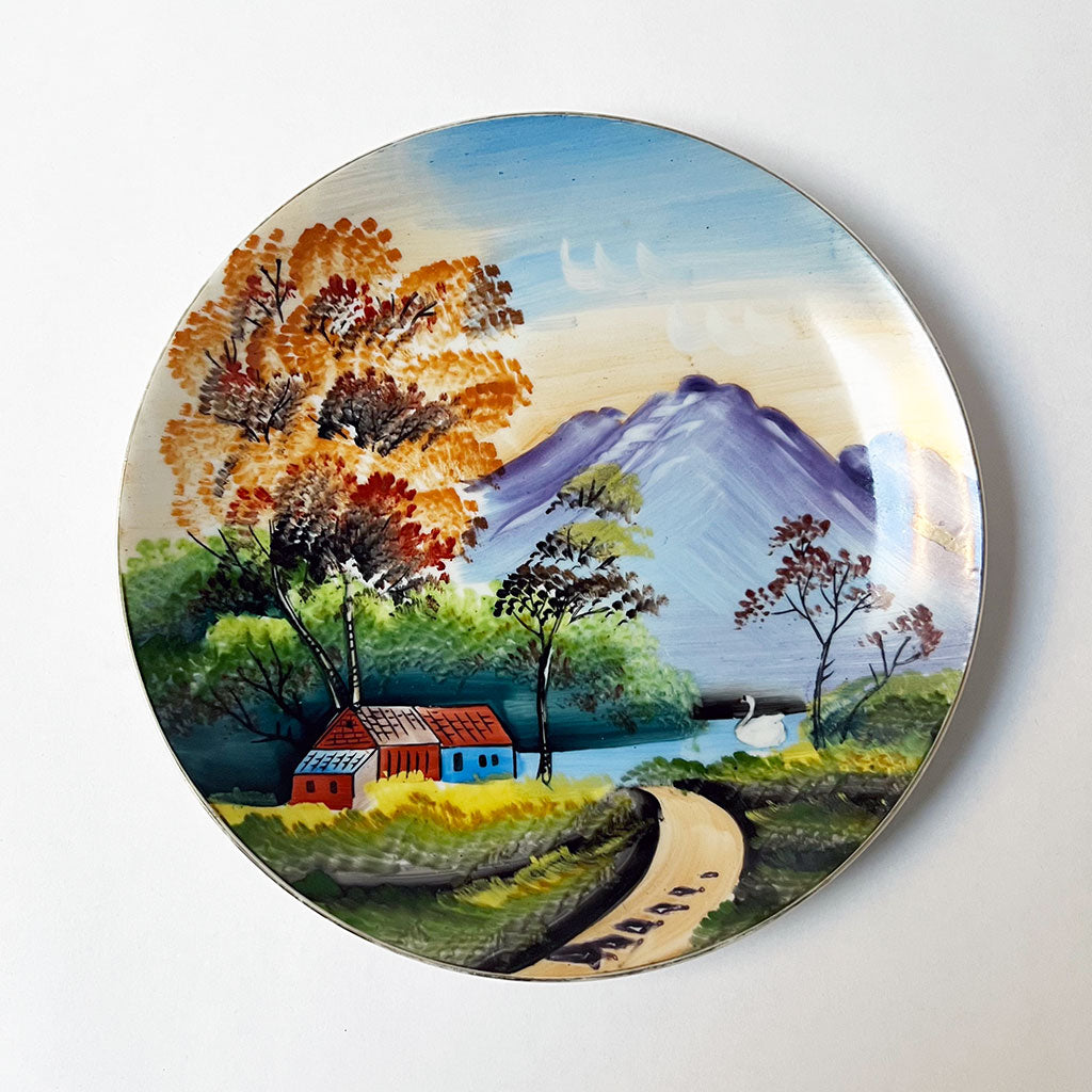Vintage Ceramic Plate with Hand Painted Landscape & Swan – PATCH NYC