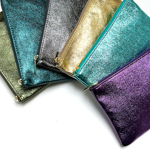 Smoky Charcoal Metallic Leather Pouch