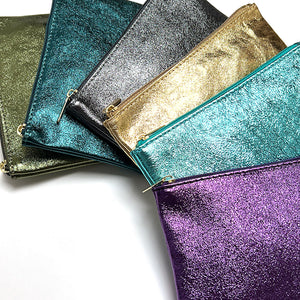 Midnight Teal Metallic Leather Pouch