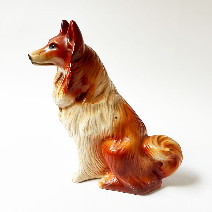 Vintage Chalkware Collie Dog Bank Figurine