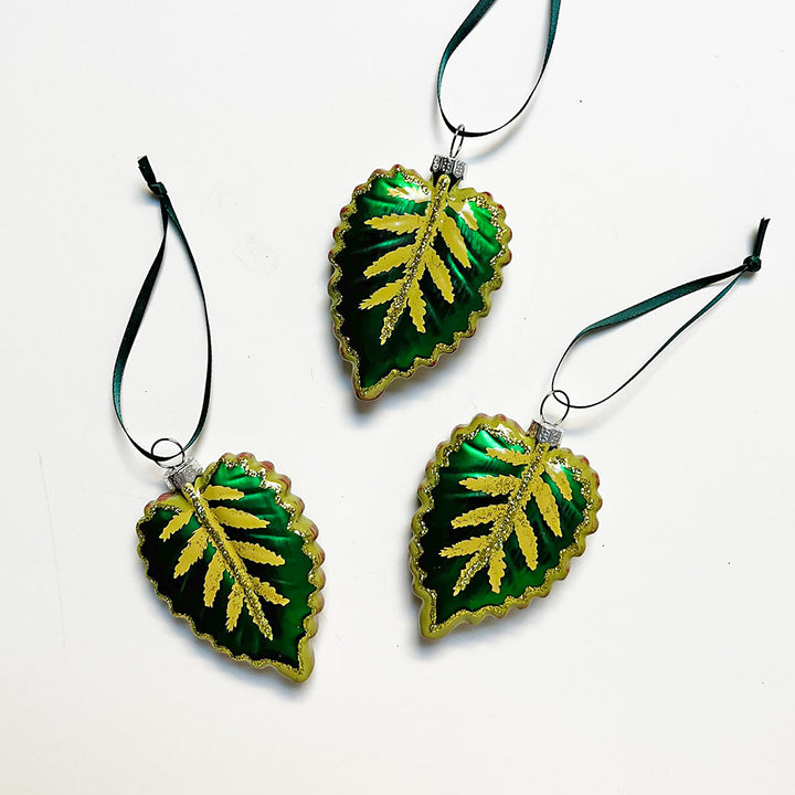 Green Leaf Glass Ornament