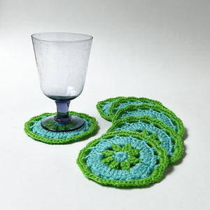 Hand Crochet Coaster Set (blue & green)