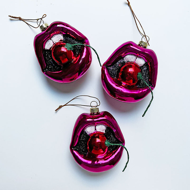 Lips with a Cherry Glass Ornament