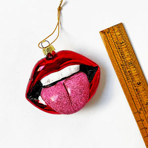 Mouth with Glitter Tongue Glass Ornament