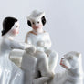 Vintage Sculptural Ceramic Match-Strike with Couple and Dog