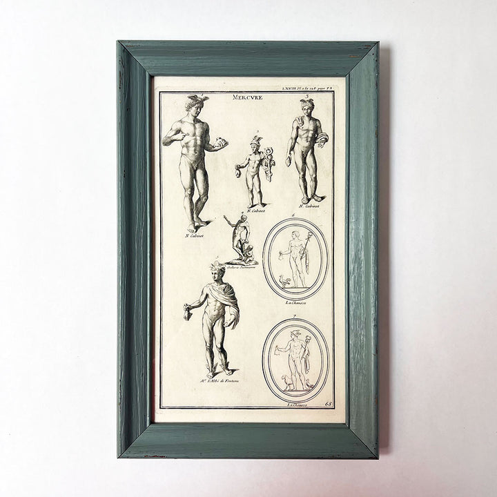 Mercure (Mercury) Studies Original French Engraving on Laid Paper in Painted Frame