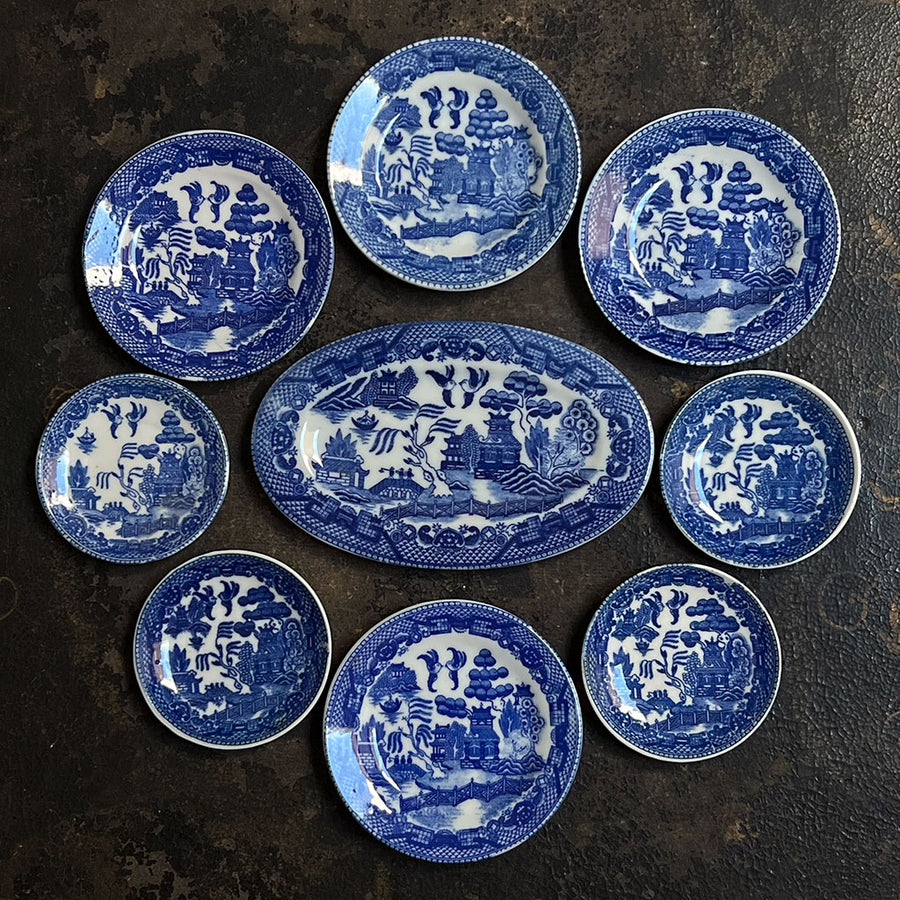 Vintage Miniature Blue Willow Porcelain Tea Set Made in Japan (Set of 20)