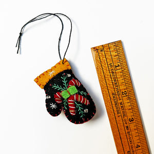 Stitched and Beaded Felt Small Mitten Ornament