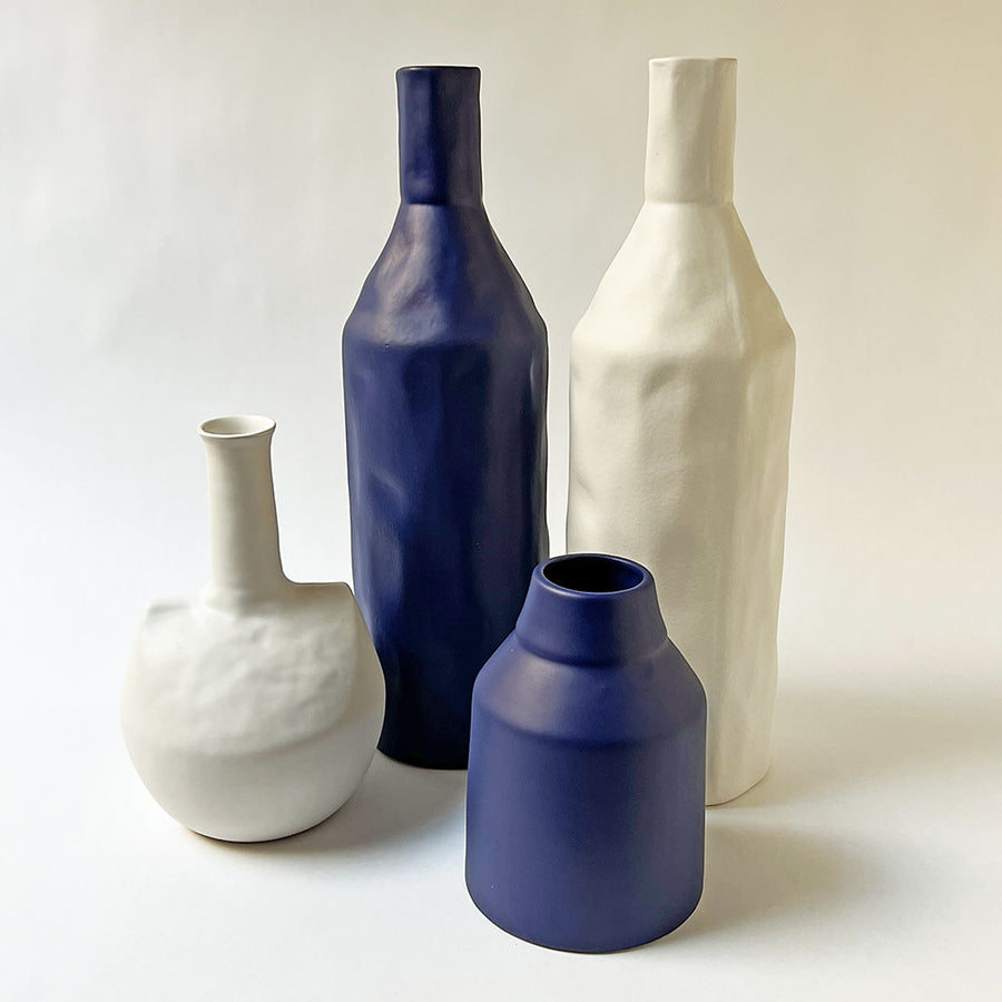 Pinched Shoulder Ceramic Vase Chalk