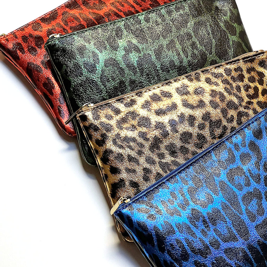 Gold Leopard Print Leather Pouch