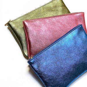 Frosted Pink Metallic Leather Pouch
