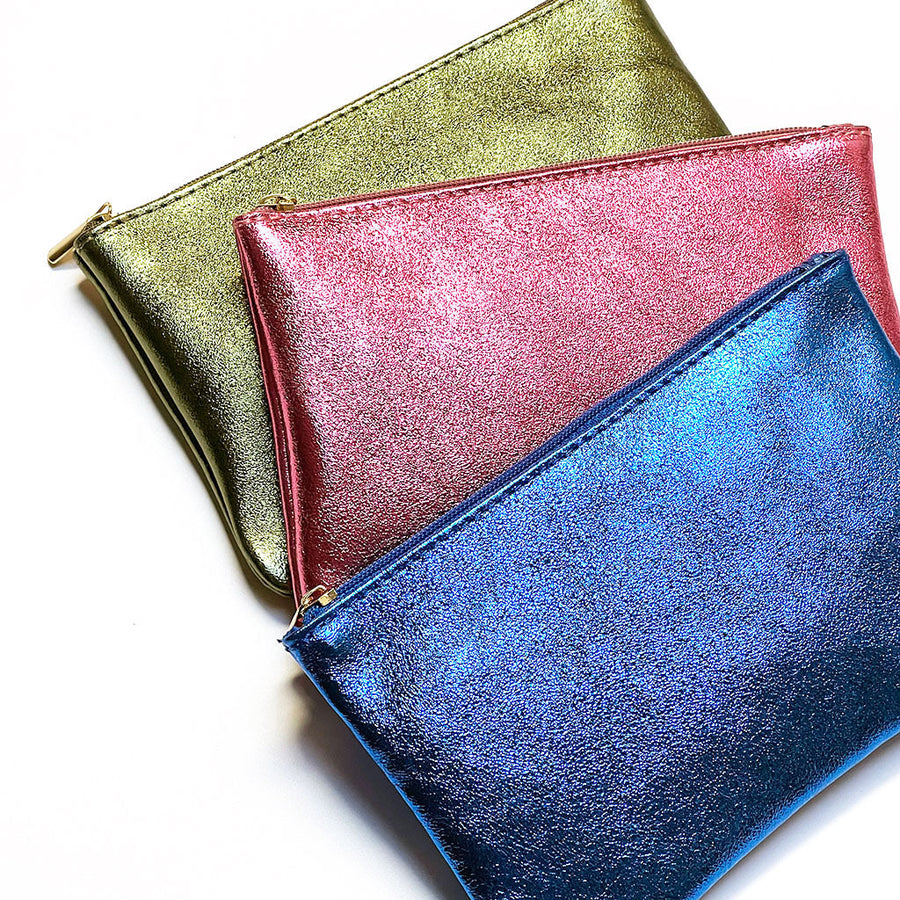 Electric Blue Metallic Leather Pouch
