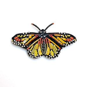 Beaded Monarch Butterfly Embroidered Pin by Trovelore