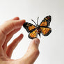 Beaded Orange & Black Butterfly Embroidered Pin by Trovelore