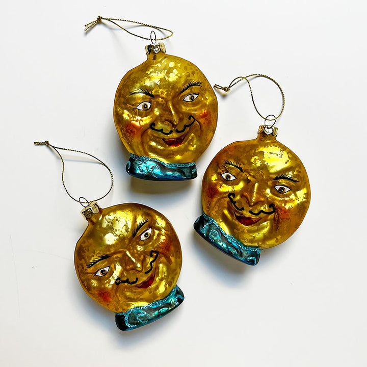 Mustache Man in the Moon Glass Ornament