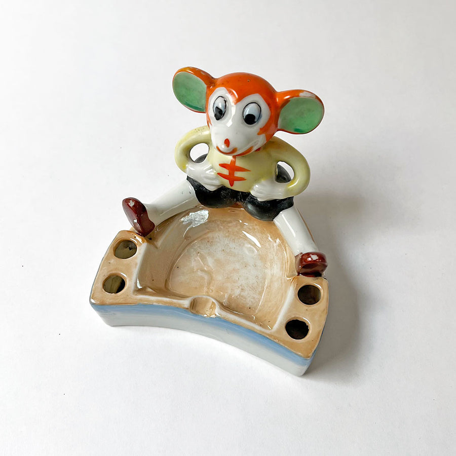 Vintage Seated Mouse Ceramic Ashtray Made in Japan