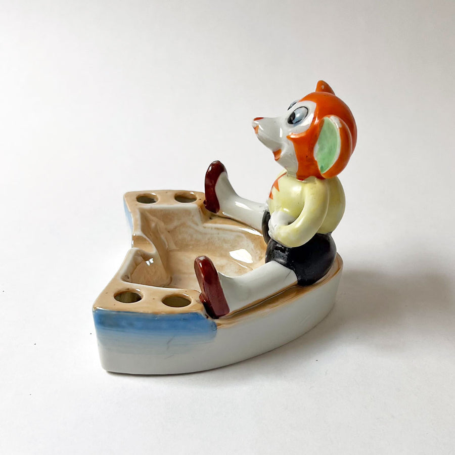 Vintage Seated Mouse Ceramic Ashtray Made in Japan