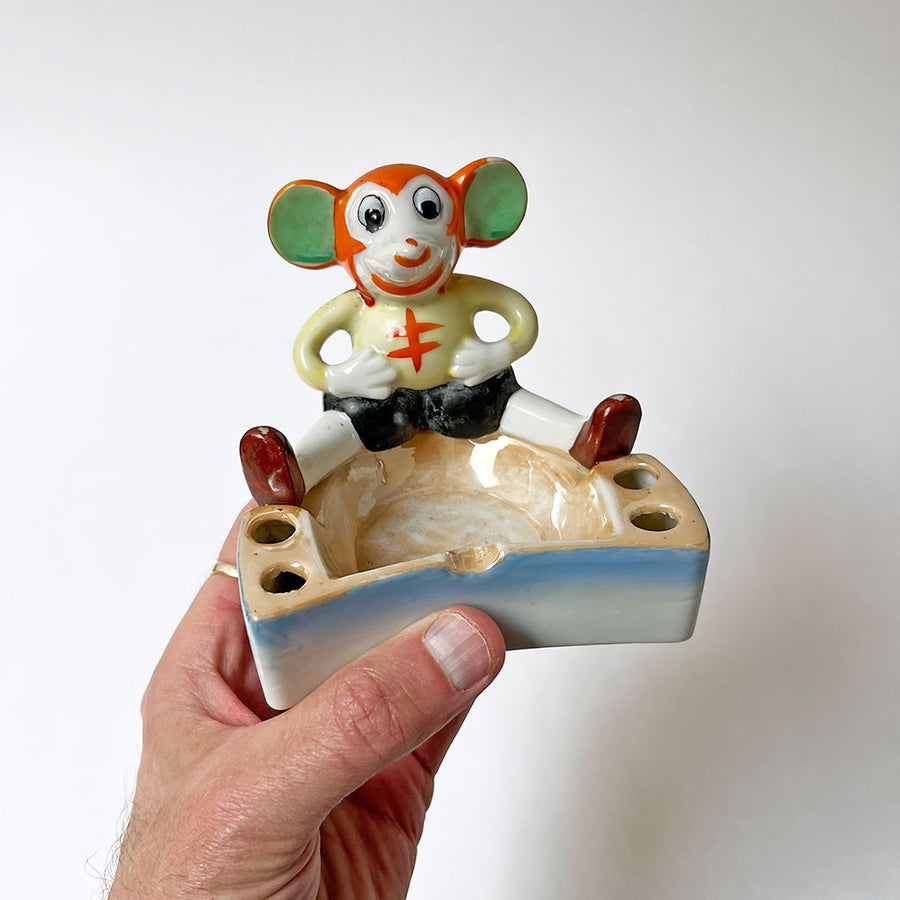 Vintage Seated Mouse Ceramic Ashtray Made in Japan