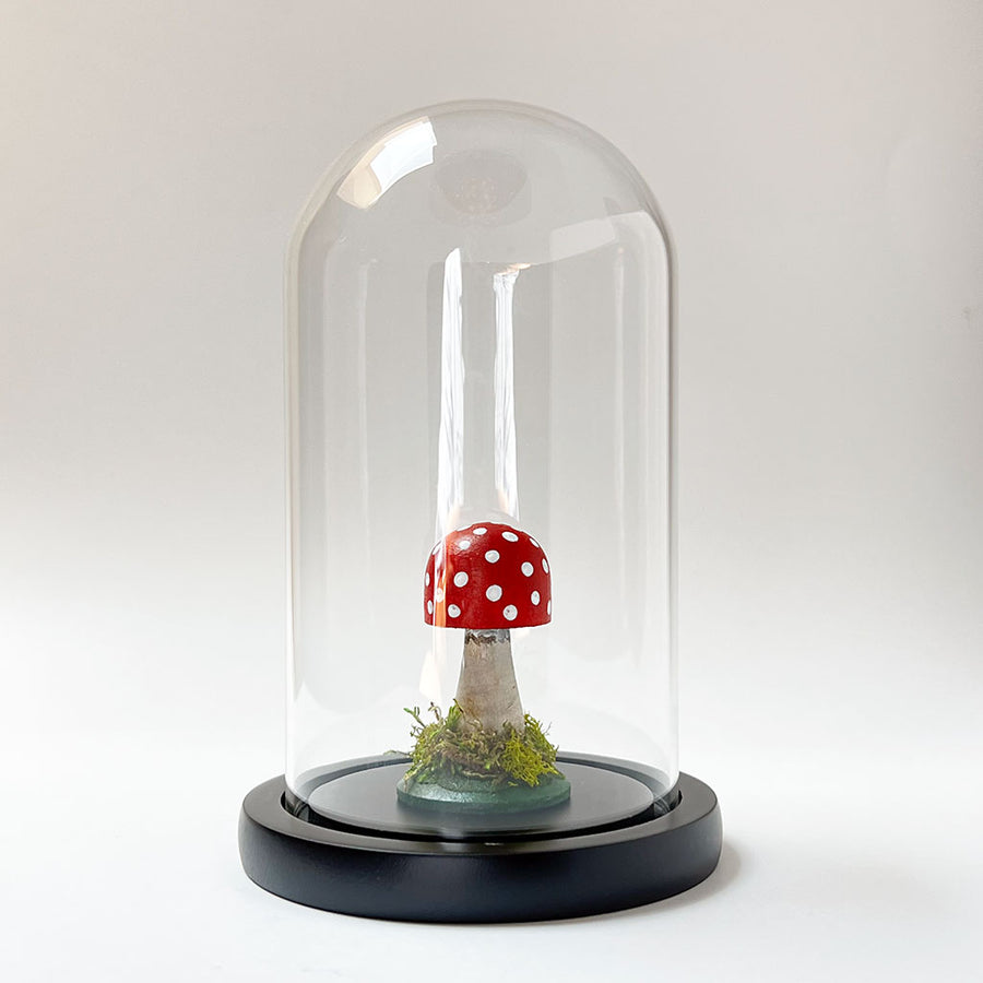 Hand Painted Mushroom Specimen in a Glass Dome (A)