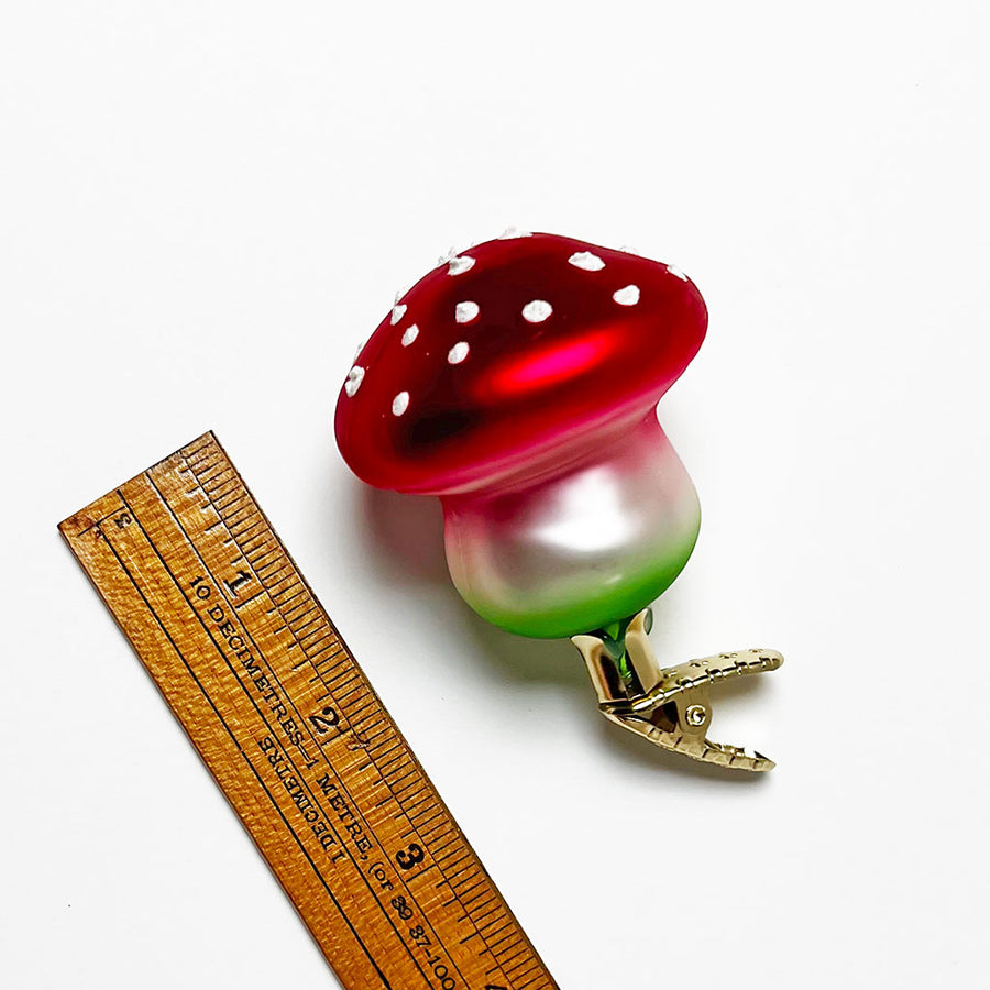 Short Stem Red Cap Mushroom Glass Clip Ornament