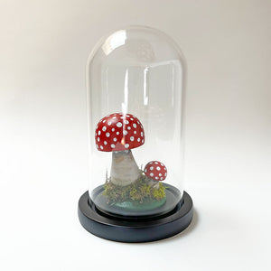 Hand Painted Mushroom Specimen in a Glass Dome (E)