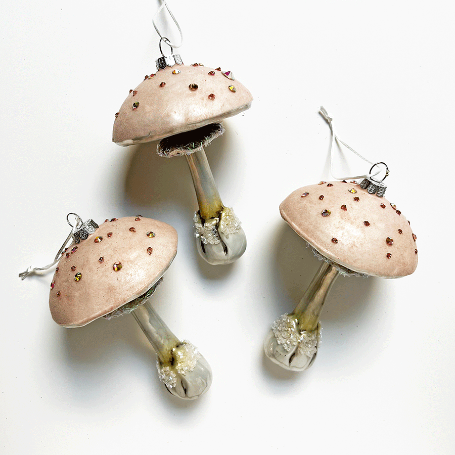 Blush Pink Cap with Crystals Large Mushroom Glass Ornament