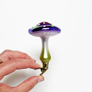Glow in the Dark Spots Purple Cap Mushroom Glass Clip Ornament
