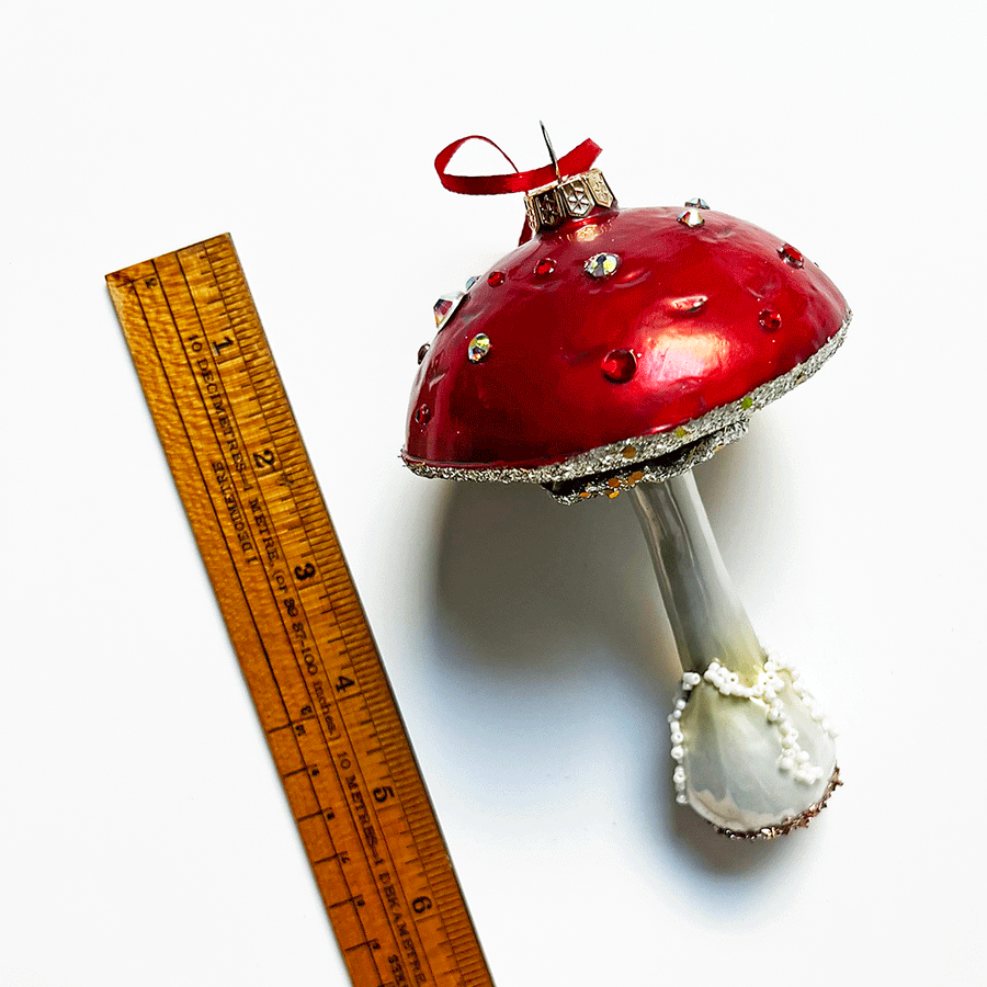 Red Cap with Crystals Large Mushroom Glass Ornament