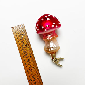 Ruffle Stem Red Cap Mushroom Glass Clip Ornament