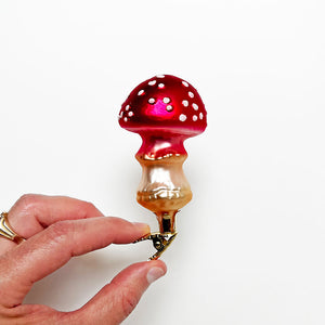 Ruffle Stem Red Cap Mushroom Glass Clip Ornament