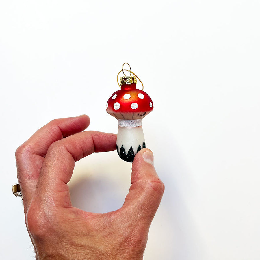 Sparkle Spots Red Cap Mushroom Glass Ornament