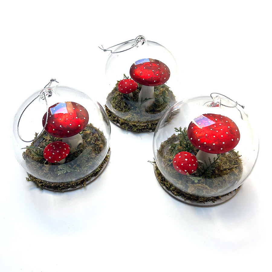 Red Cap Mushrooms in a Glass Globe Ornament