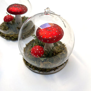 Red Cap Mushrooms in a Glass Globe Ornament