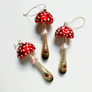 Tall Red Cap Mushroom with Lady Bug Glass Ornament