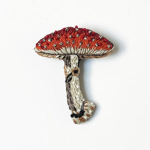 Beaded Mushroom Embroidered Pin