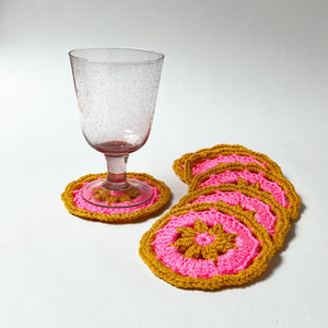 Hand Crochet Coaster Set (pink & mustard)