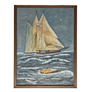 Nautical Scene with Sailboat & Two Figures in a Dinghy - Original Painting on Board in Frame