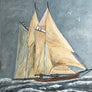 Nautical Scene with Sailboat & Two Figures in a Dinghy - Original Painting on Board in Frame