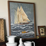 Nautical Scene with Sailboat & Two Figures in a Dinghy - Original Painting on Board in Frame
