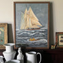 Nautical Scene with Sailboat & Two Figures in a Dinghy - Original Painting on Board in Frame