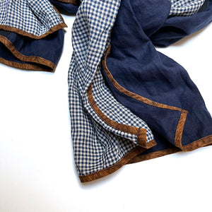PATCH NYC Navy & Blue Gingham Mixed Fabric Scarf