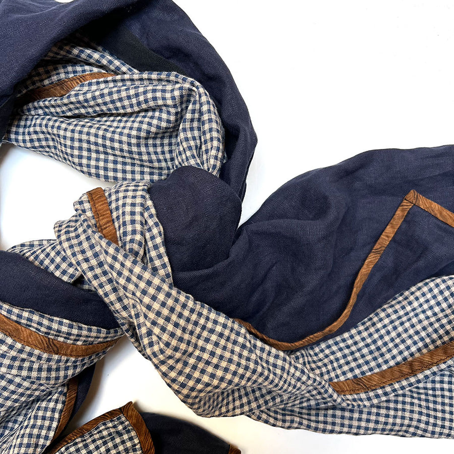 PATCH NYC Navy & Blue Gingham Mixed Fabric Scarf