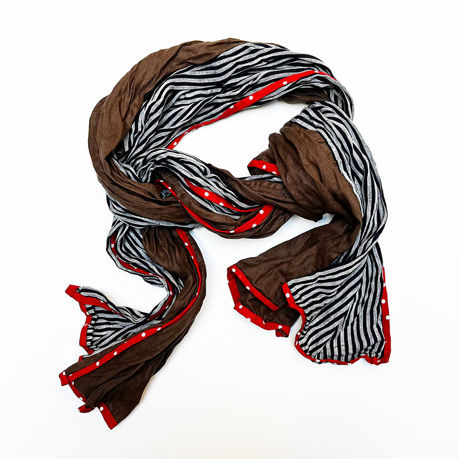 Navy Stripe & Cocoa Brown Wide Scarf
