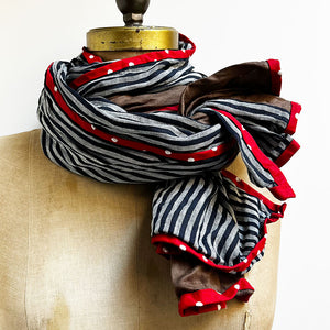 Navy Stripe & Cocoa Brown Wide Scarf