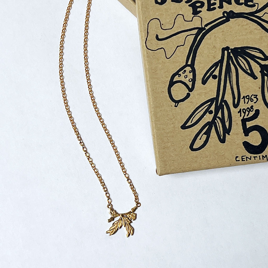 Acorn and Leaves Silhouette Necklace