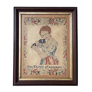 The Child's Amusement - Original Victorian Needlework in Vintage Frame