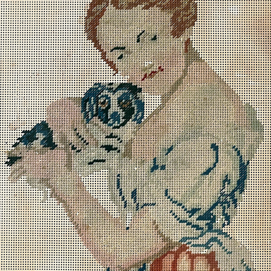 The Child's Amusement - Original Victorian Needlework in Vintage Frame