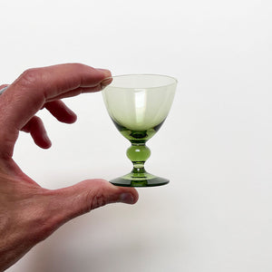 Vintage Art Deco Green Cup Clear Stem Cocktail Glasses